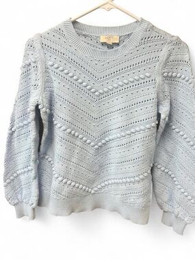 LOFT Light Blue Chevron Openwork Crewneck Sweater